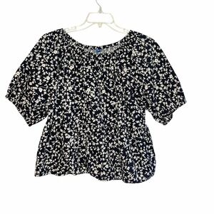 Old Navy Women Floral Print Black White Babydoll Top Size XL Cutout Back